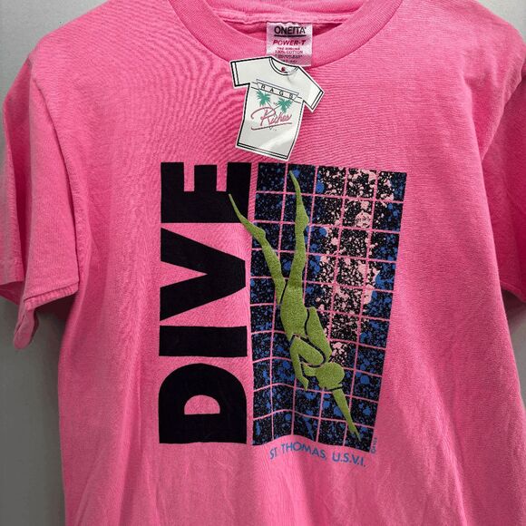 VTG NOS Rags to Riches Dive St. Thomas NWT Pink Dive Shirt Mens Large - Picture 1 of 6